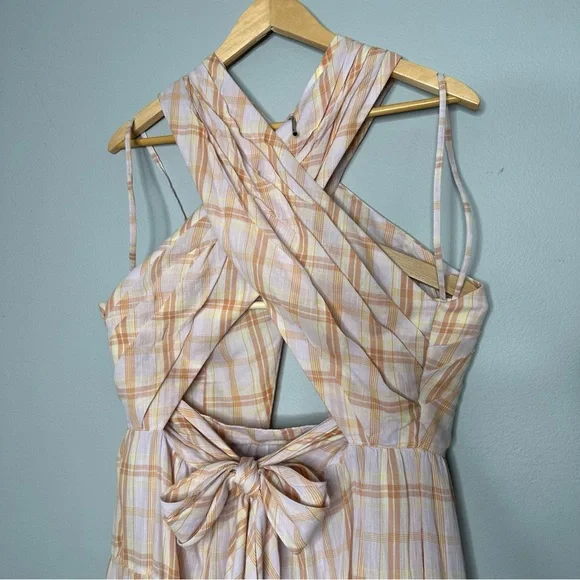 ULLA JOHNSON Noelle Crossover Halter Back-Tie Midi Plaid Dress NEW - Picture 12 of 14